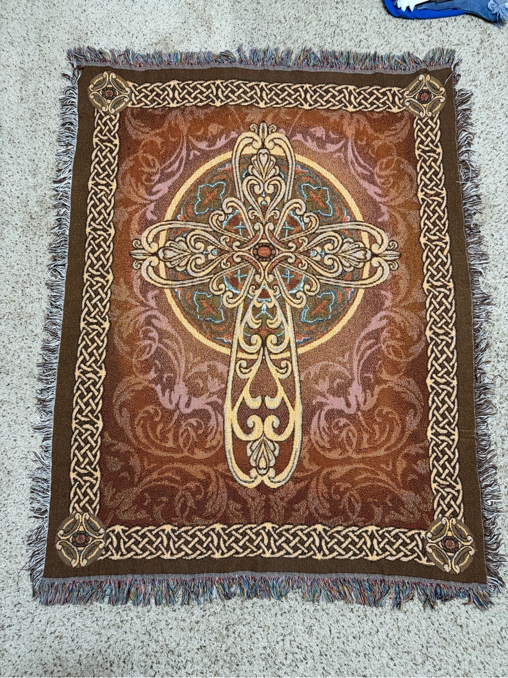 Ornate Cross Spiritual Tapestry Wall Hanging Christian Thrown Blanket